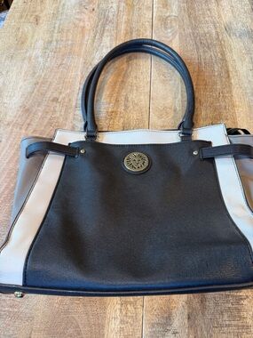 Anne Klein Black and Cream Two-Tone Tote